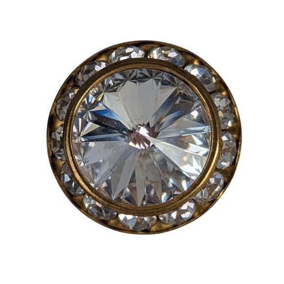 6  70's Vtge Clear Rhinestone Buttons 3 7/8" 3 5/8" EVC Shanks gold trim - Picture 1 of 10